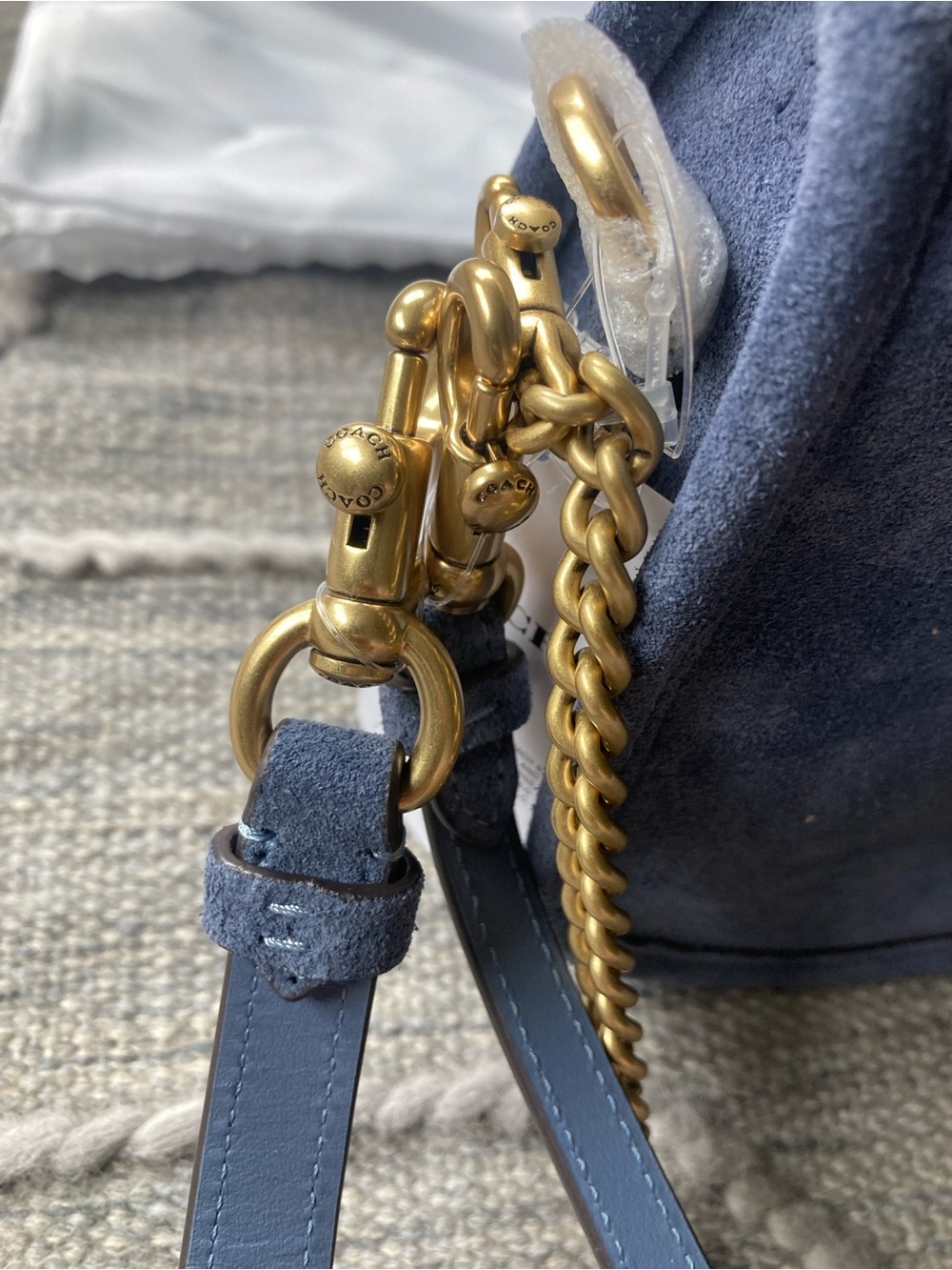COACH Waverly Shoulder and Crossbody Bag-Brass Hardware and Light Denim Suede - Picture 11 of 15